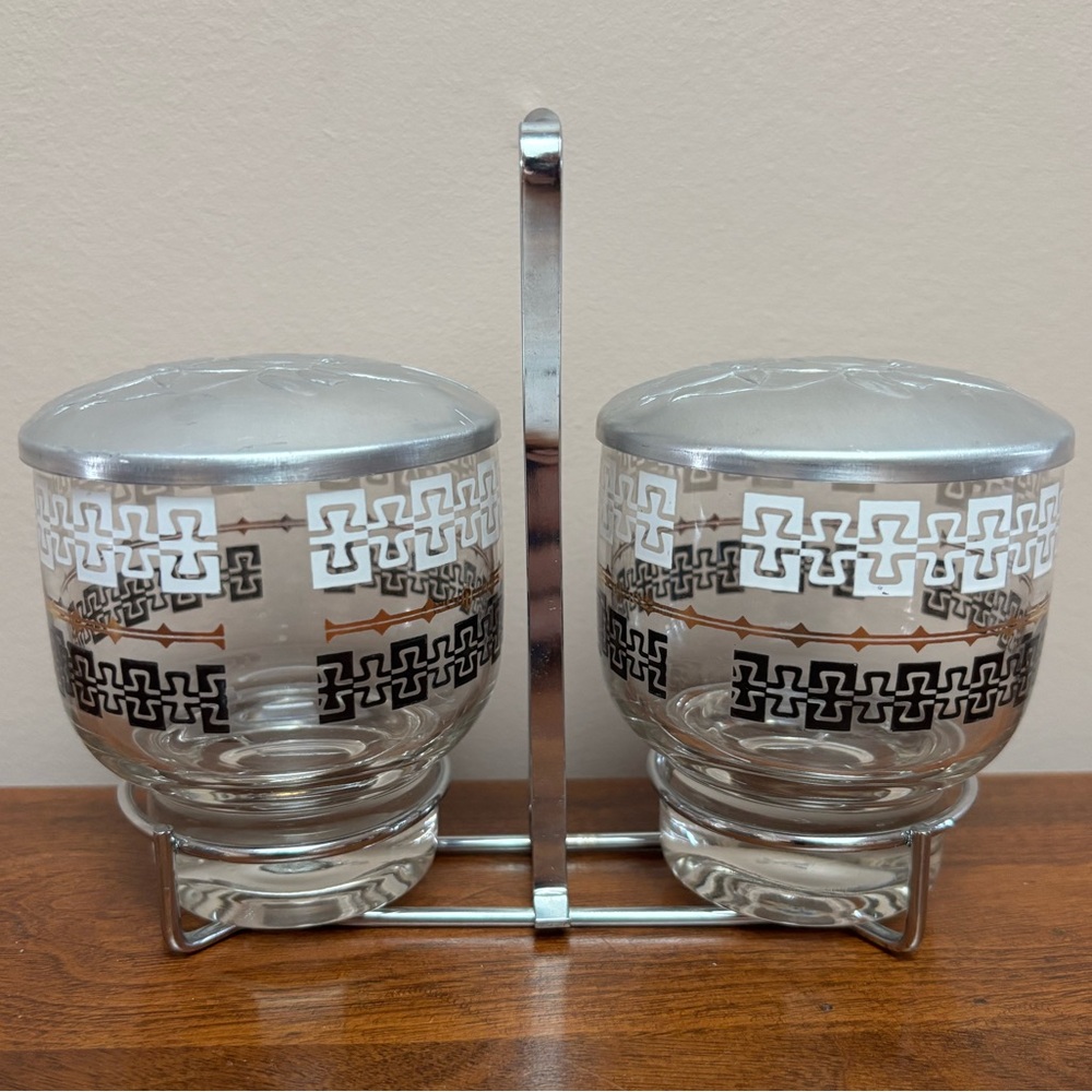 Vintage Libbey Double Condiment Set with Caddy.